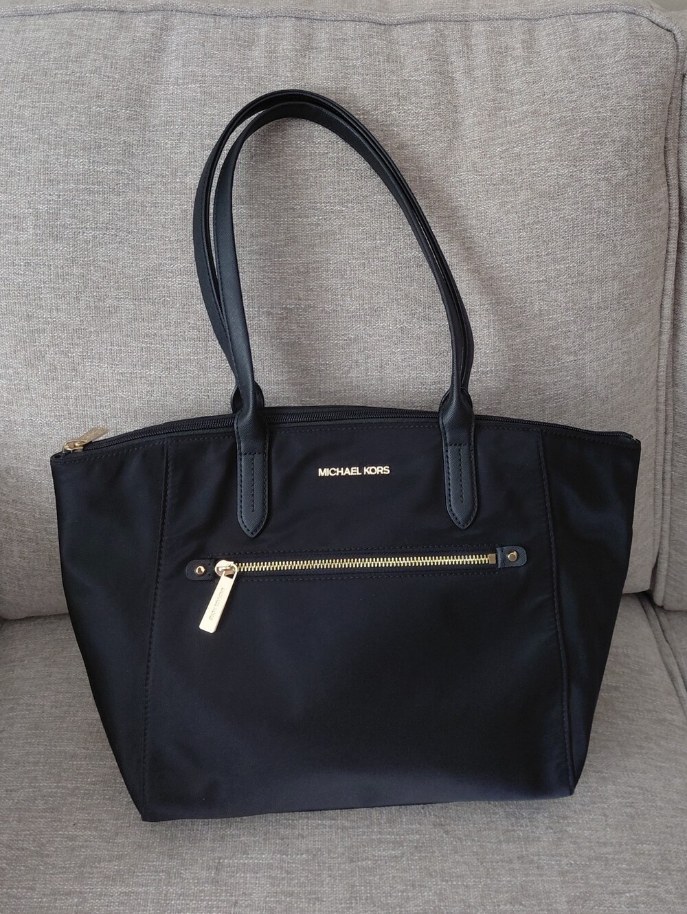 Michael Kors Black Nylon Tote with Gold Hardware Accents